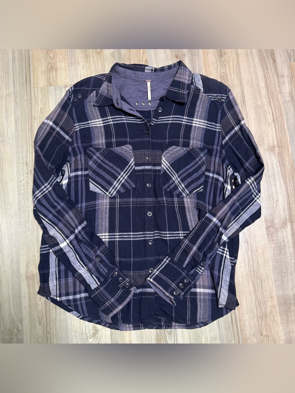 Free People Black Wesley Plaid Button Down Shirt Size Small